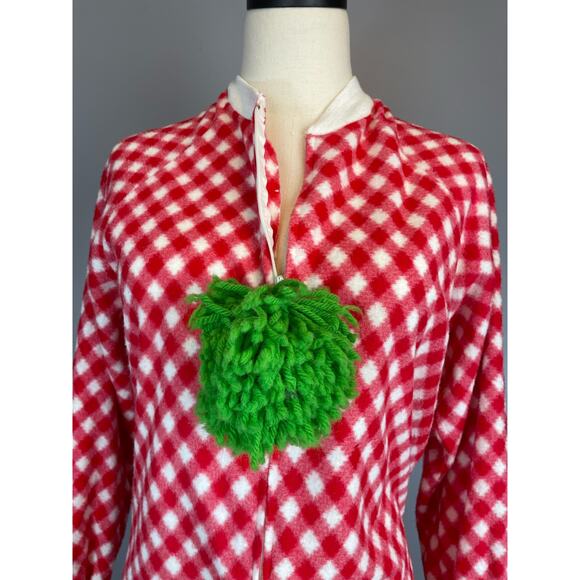 Vintage 1970s Homemade Clown Costume Red White Checked Green Pom Pom Small - Picture 4 of 10
